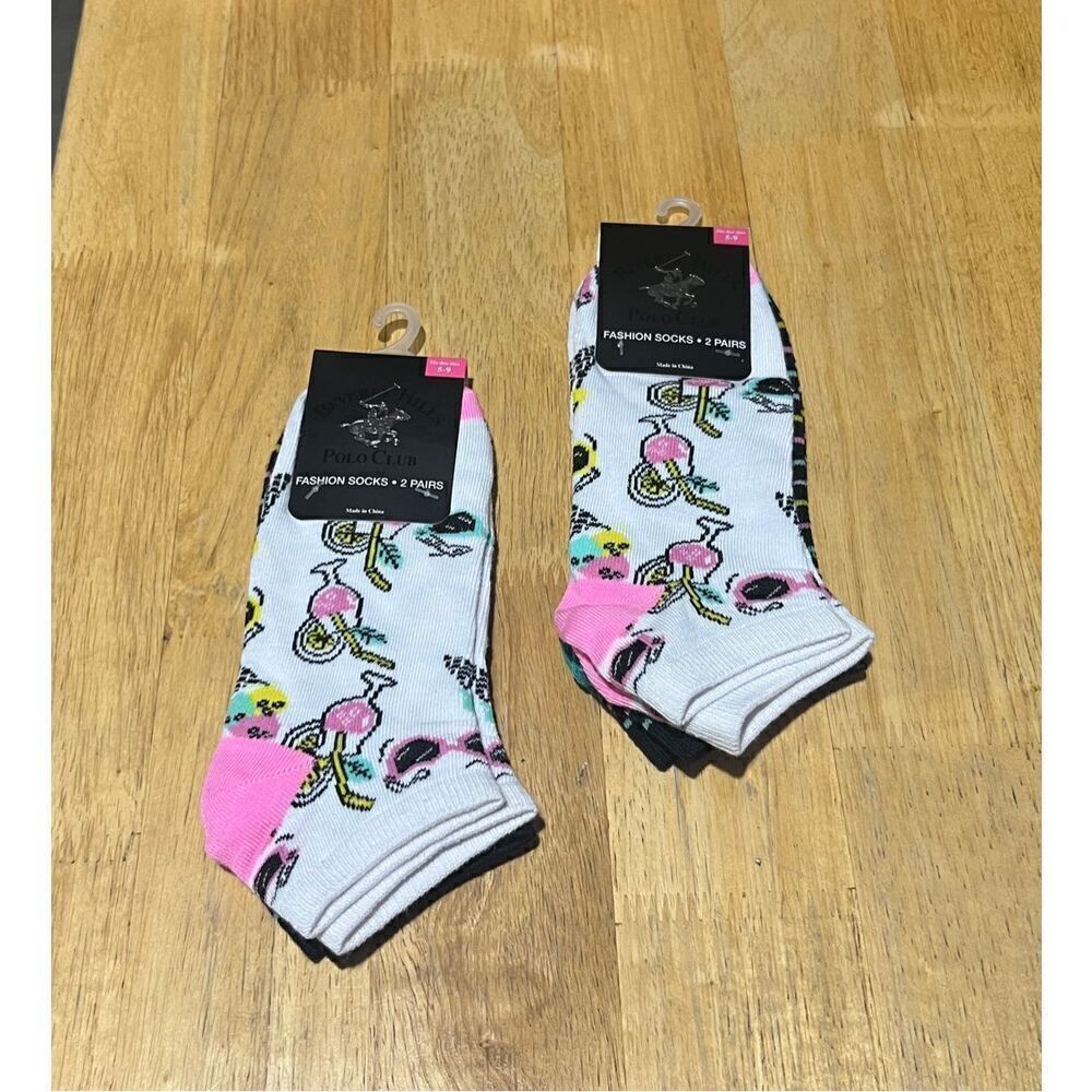 Beverly Hills Polo Club Drinks & Polka Dot Woman’s Fashion Socks NEW Size 5-9